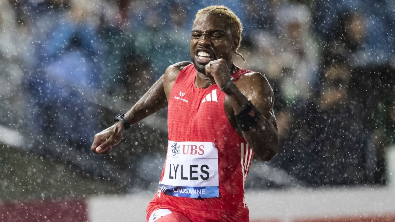 Lyles loses to Seville in rain-soaked 100m in Lausanne