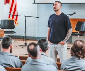 Joining Royals reliever Lucas Erceg as he speaks at a prison