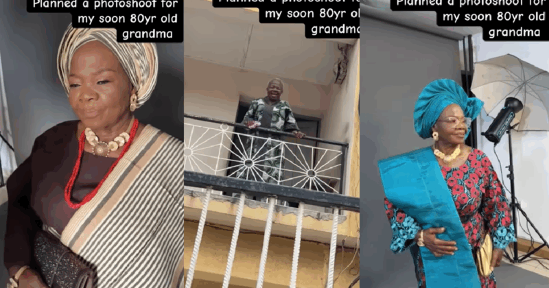 “Old age gat nothing on mama!!” – Lady shares the lovely photoshoot she planned for her grandma’s 80th birthday (VIDEO)
