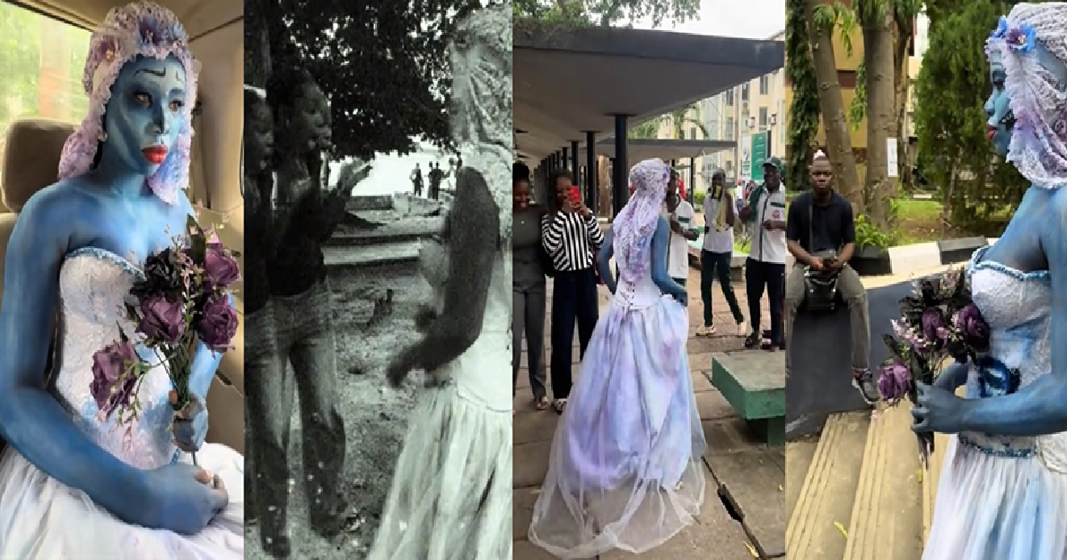 Lady shares stunning way she showed up to school during UNILAG’s costume day, recreating The C0rpse Bride Emily, from The N!ghtmare Before Christmas (VIDEO)