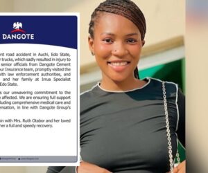 Dangote Group Mourns Ruth Otabo, Victim of Road Accident Involving Company Truck in Edo State