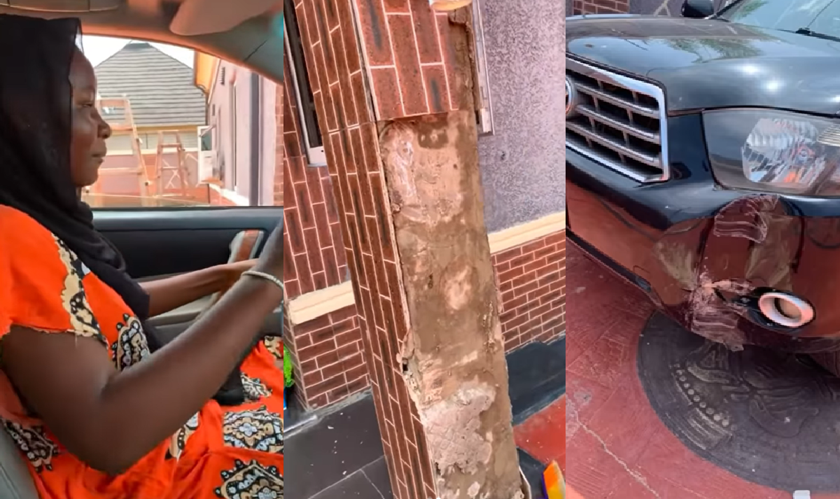 Lady shares how she mistakenly cr@shed her father’s car into a pillar during her first attempt at driving (WATCH)