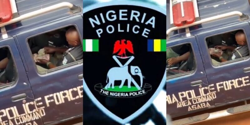 Nigerian police reacts to officers counting bundle of cash after patrol