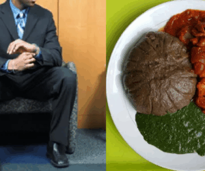Job seeker refuses to let his time at an interview go to waste, joining the boss to eat during his lunch break.