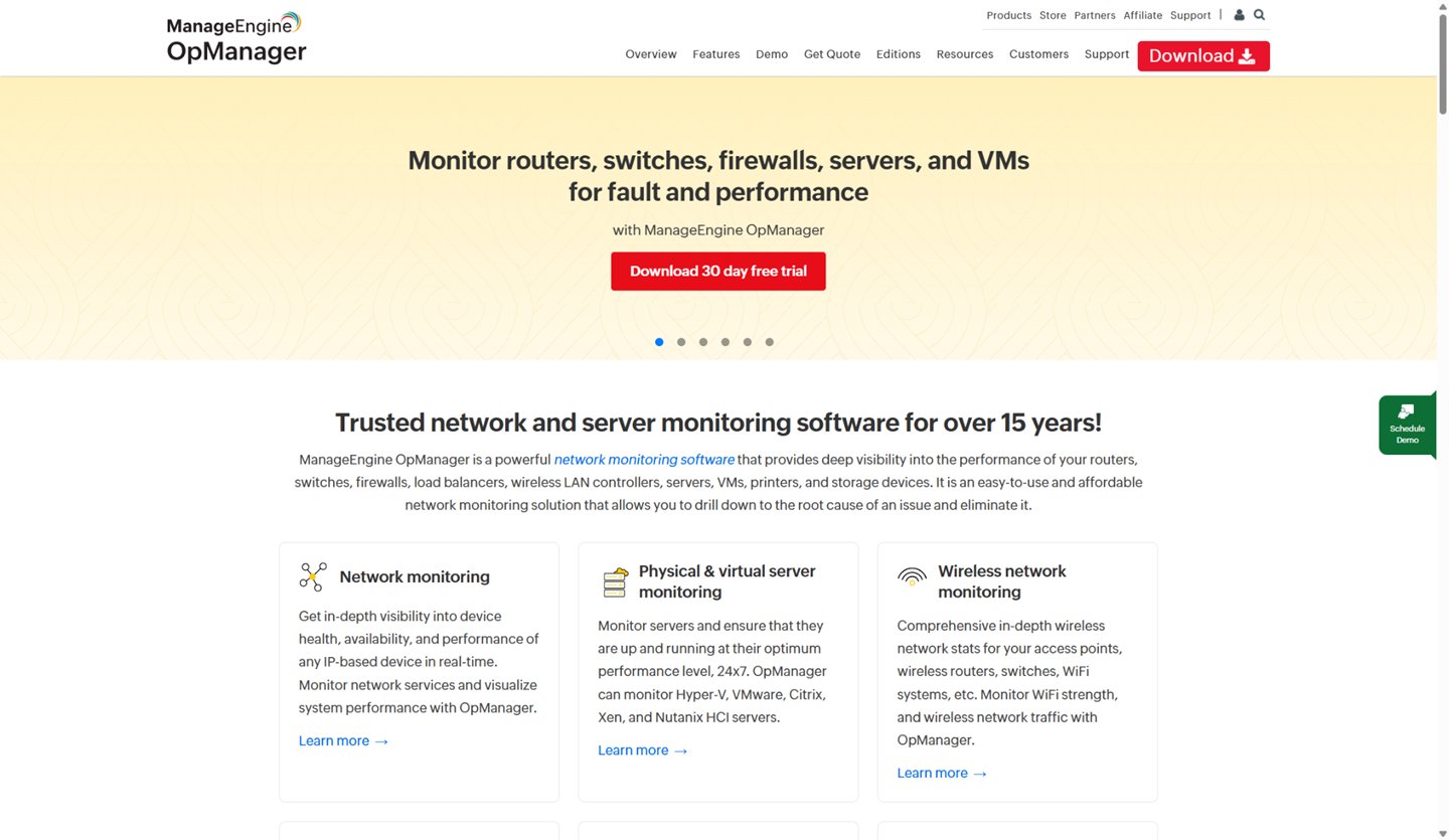 I tried ManageEngine OpManager, and found it offers comprehensive network monitoring for enterprises