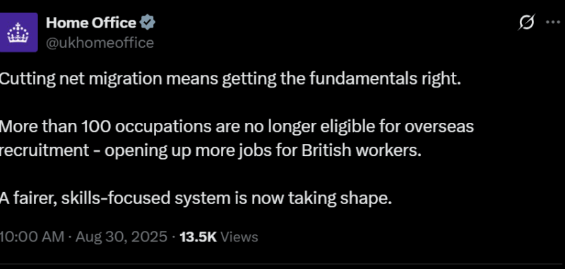 UK bans over 100 jobs from foreign recruitment to curb migration