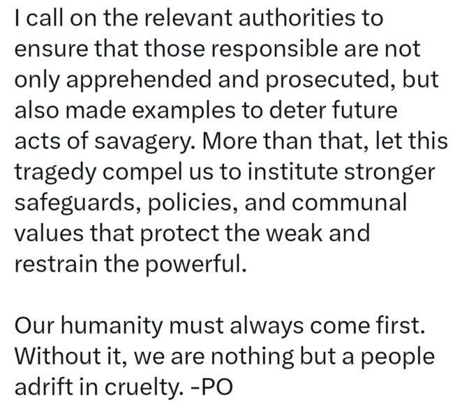 “As an Anambraian, I feel not only ashamed but also deeply heartbroken” Peter Obi reacts to assault of corps member by Anambra vigilante