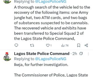 Driver flees and abandons car with bags of cannabis during stop-and-search in Lagos