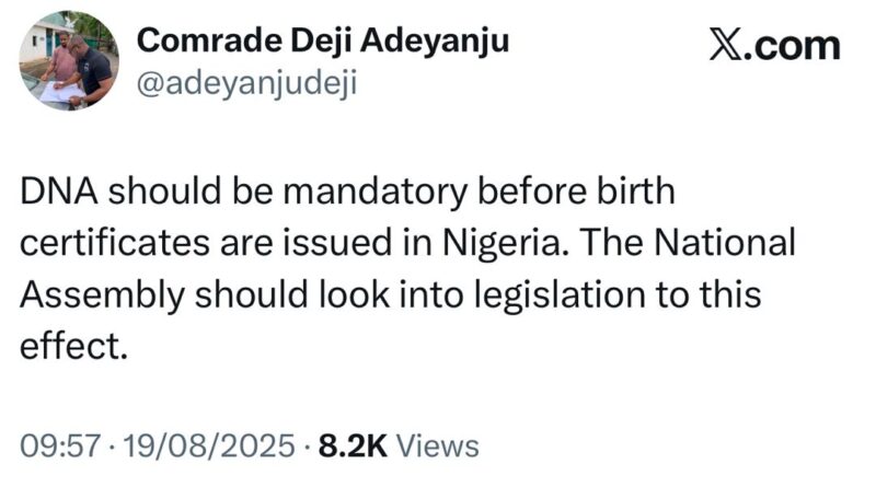 DNA should be mandatory before birth certificates are issued in Nigeria