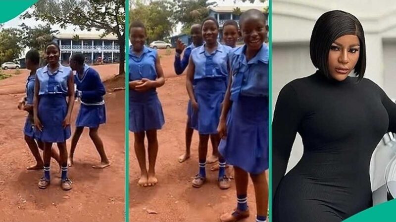 Corps Member Who Looks Like Destiny Etiko Causes Commotion in School as Students Rush Her in Video