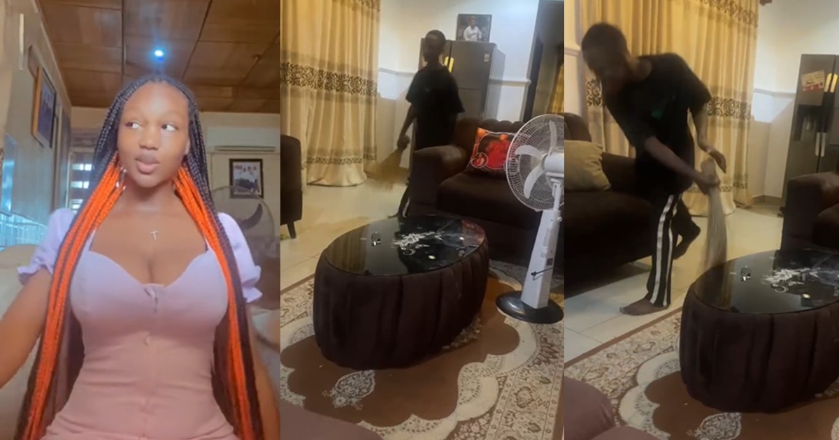 “Last born and anger issues” – Lady shares funny display after she forced their last born to sweep the sitting room.