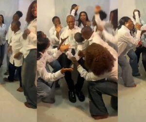 Lady shares stunning family photoshoot featuring her proud dad and nine siblings.
