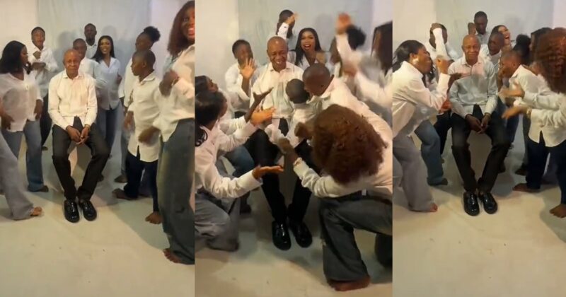 Lady shares stunning family photoshoot featuring her proud dad and nine siblings.