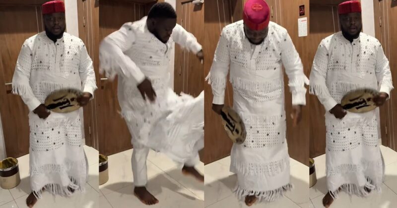 Groom hilariously showcases his less-than-thrilled reaction to his traditional wedding outfit (WATCH)