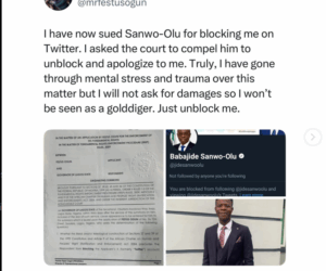 Nigerian lawyer sues Sanwo-Olu for blocking him on X.