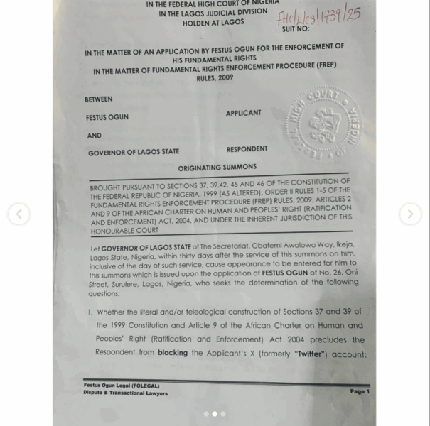 Nigerian lawyer sues Sanwo-Olu for blocking him on X