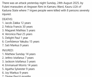 13 children among those k!lled and injured in fresh Kaduna attack