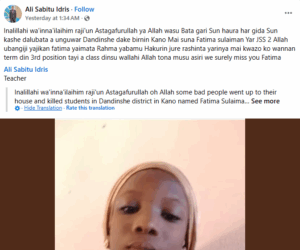 Kano police launch investigation into suspected m8rder of 14-year-old girl found hanging inside her family house