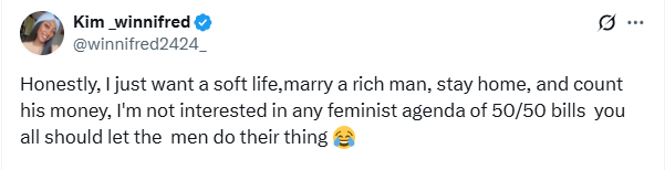 I want to marry a rich man. I’m not interested in feminist agenda of 50/50 bills