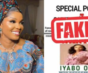 Police dismiss viral ‘wanted’ poster of Iyabo Ojo as fake