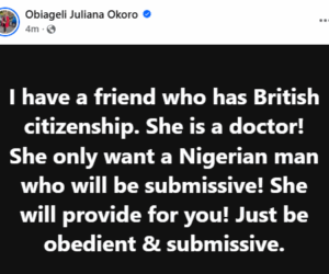 Doctor with British citizenship seeks “obedient and submissive” Nigerian man for relationship