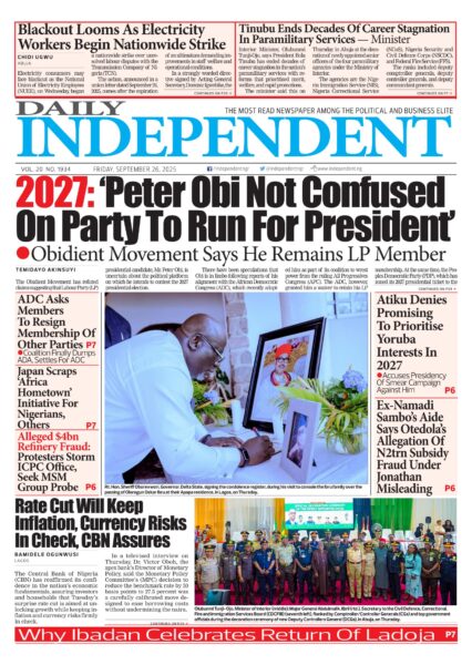 Top Stories For Today (26/09/25) – Independent Newspaper Nigeria