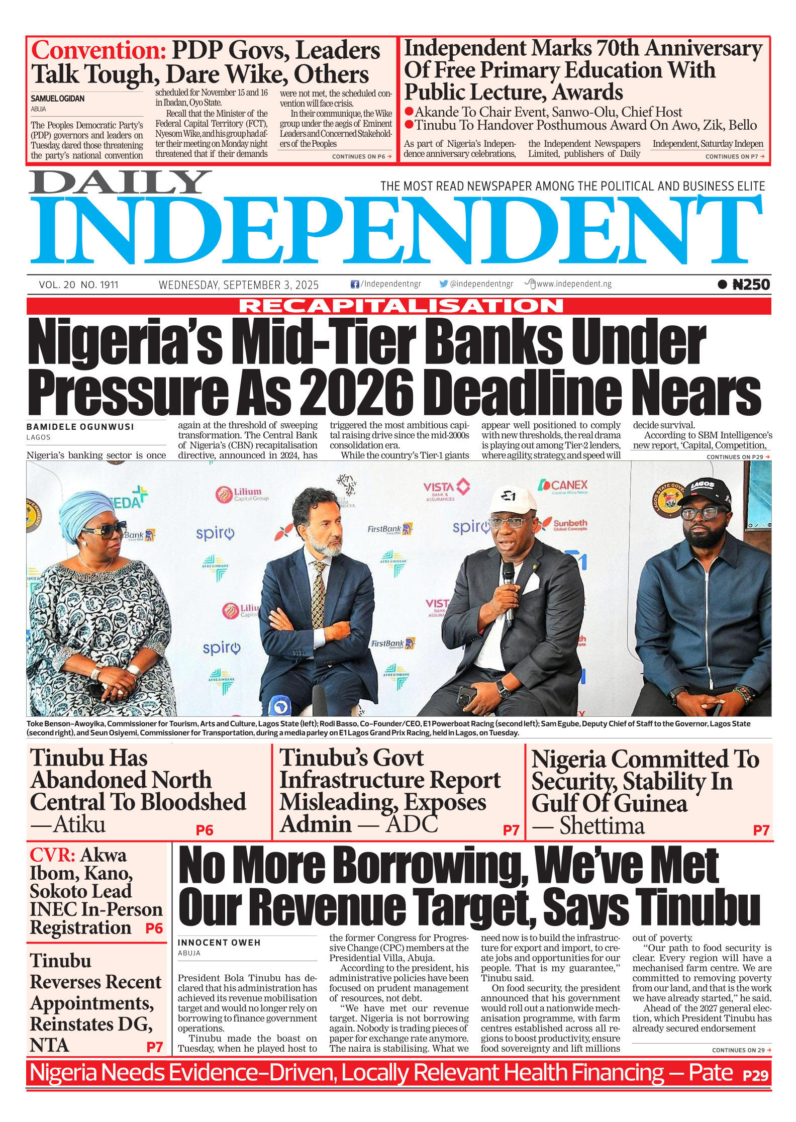 Top Stories For Today (03/09/25) – Independent Newspaper Nigeria
