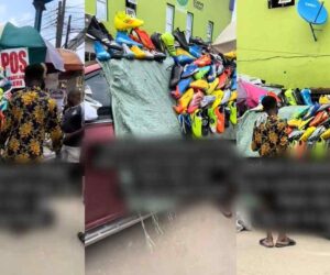 “The hustle in this Lagos no be small” – Man stúnned after a trader turned his parked car into a shop in Computer Village, Ikeja (WATCH)