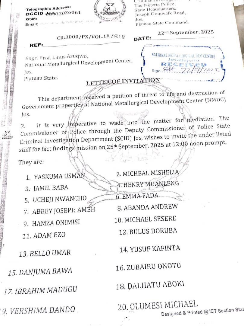BREAKING: Nigerian Police Summon 49 Metallurgical Agency Workers Over Social Media Posts On Newspaper Corruption Exposé, Alleged Threats