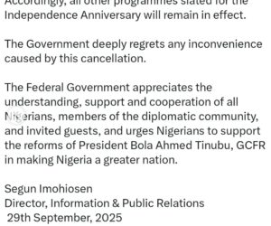 Federal Government cancels 65th Independence Day parade