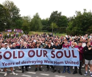 West Ham fans protest against owners before Crystal Palace clash