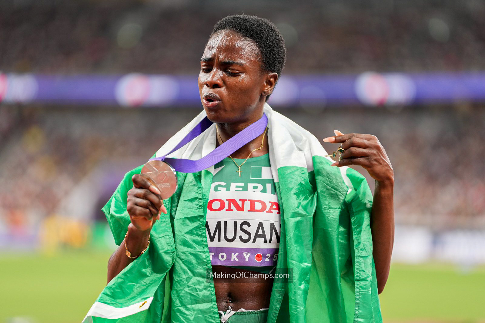 Amusan Celebrates Silver Medal Finish