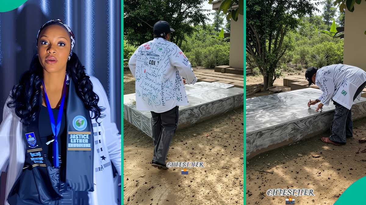 Lady Visits Father’s Graveside to Honour Him on Her Sign-out Day, Writes Emotional Message