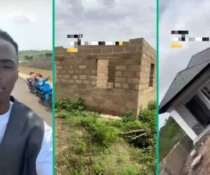 “Landlord”: Nigerian Man Shows Before-and-After Video of House Construction, Proudly Holds Keys