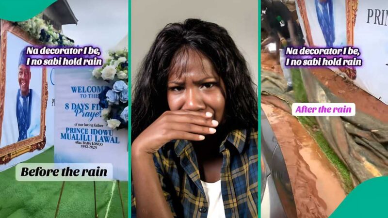 “Painful”: Nigerian Lady Shares Before-and-After Video After Rain Ruins Event Job, People React