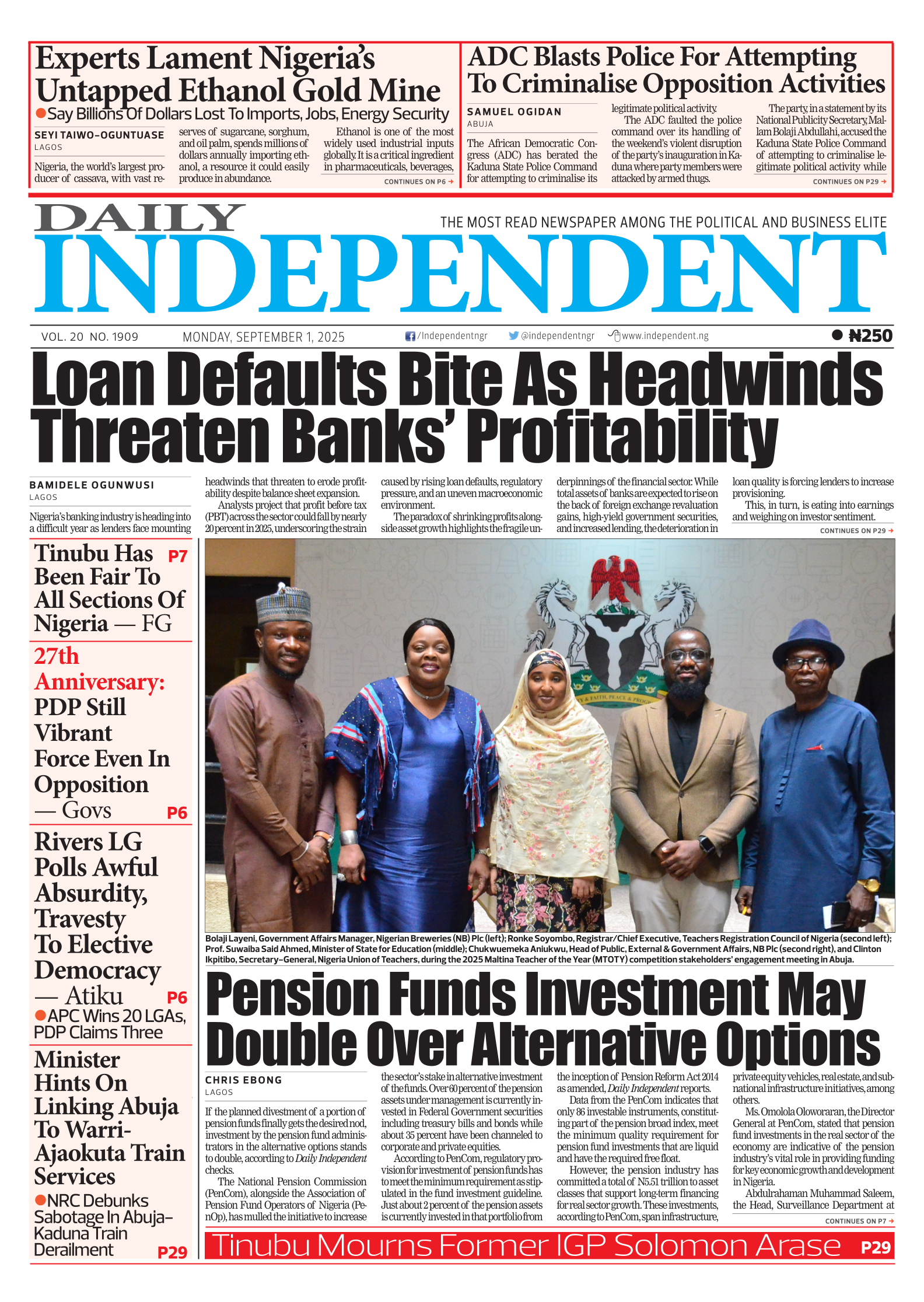 Top Stories For Today (01/09/25) – Independent Newspaper Nigeria