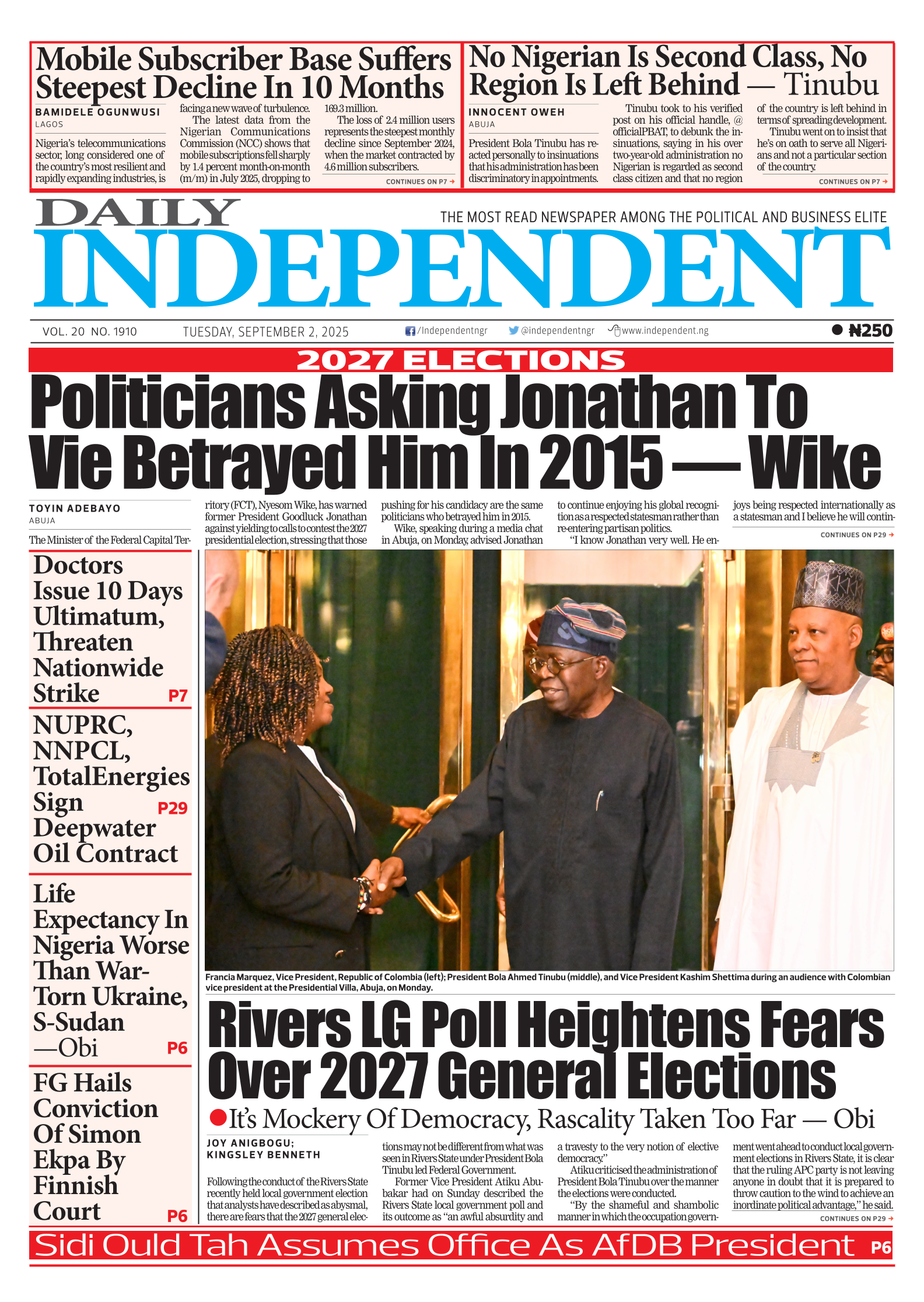 Top Stories For Today (02/09/25) – Independent Newspaper Nigeria
