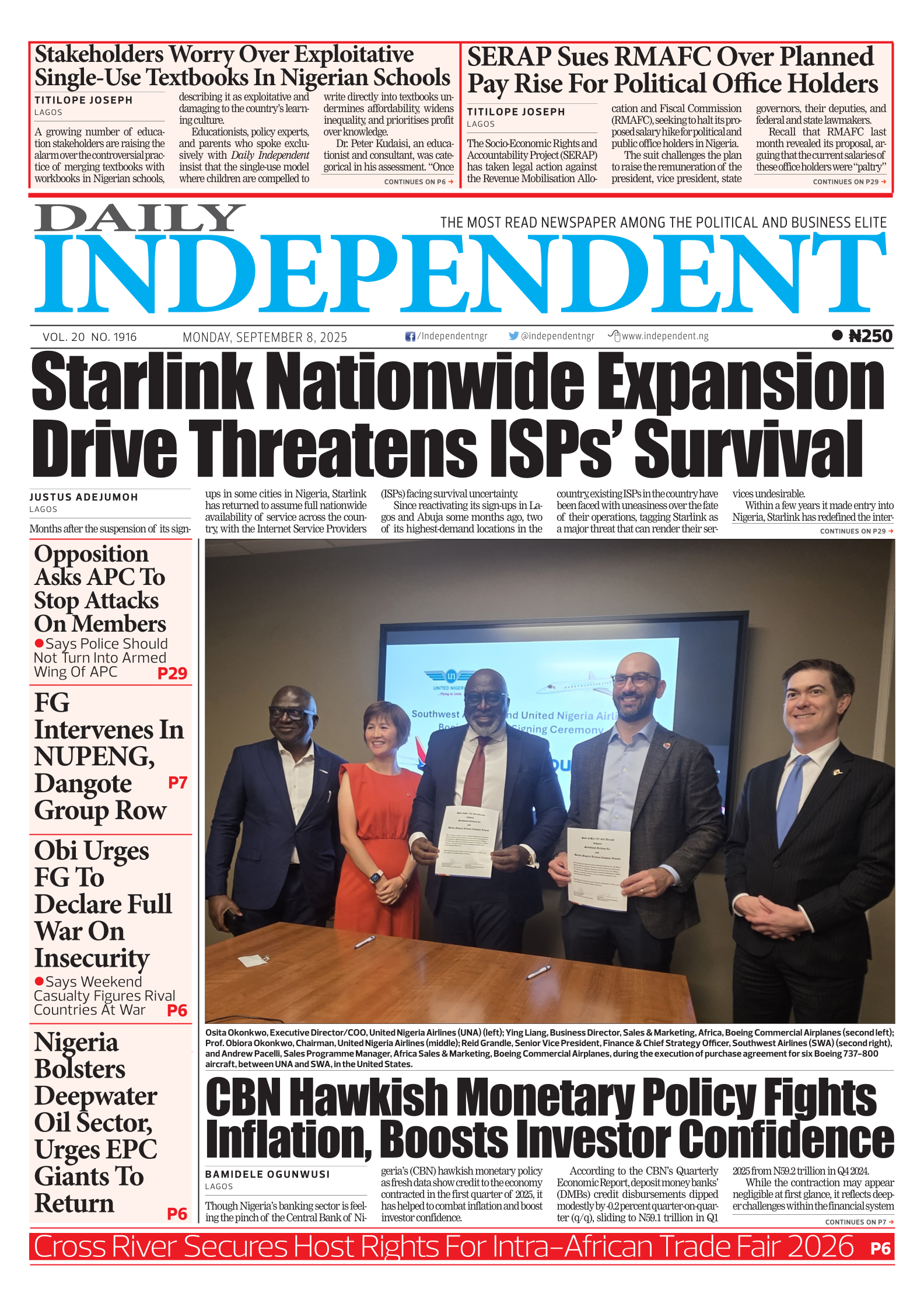Top Stories For Today (08/09/25) – Independent Newspaper Nigeria