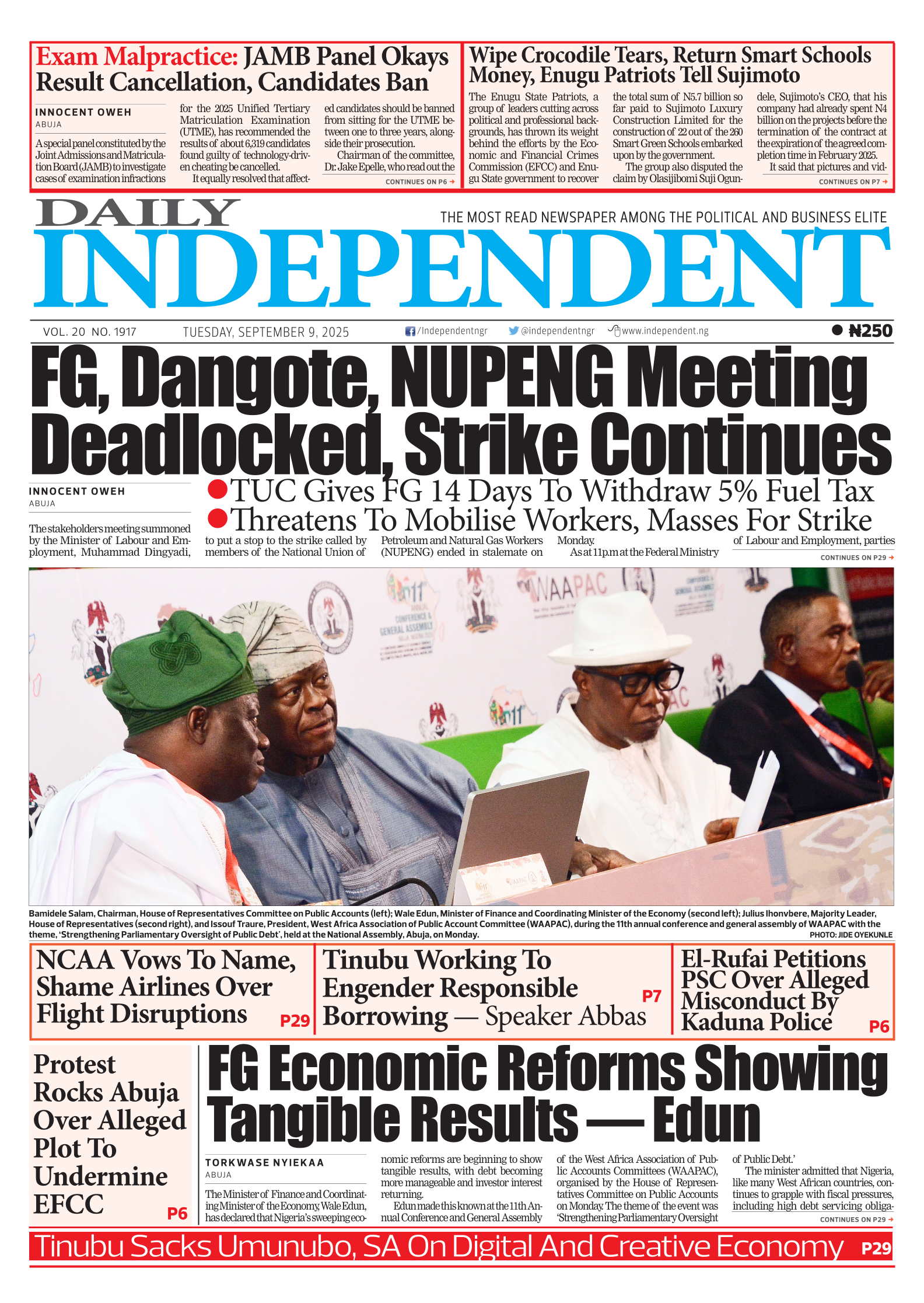 Top Stories For Today (09/09/25) – Independent Newspaper Nigeria