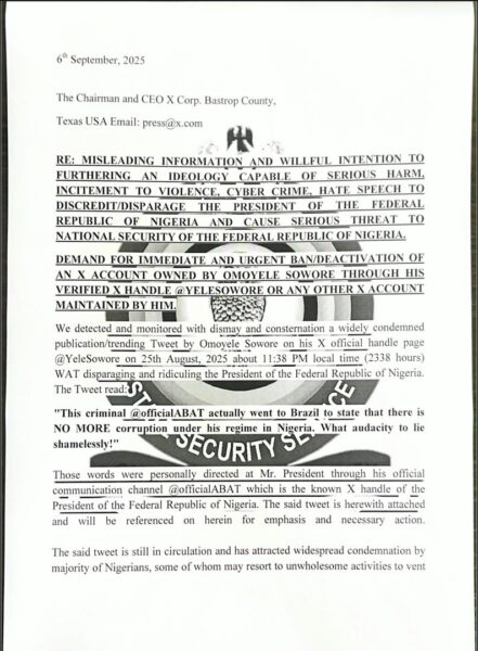 DSS Petitions Elon Musk’s X Platform, Demands Deactivation Of Sowore’s Account Over Post Criticising President Tinubu