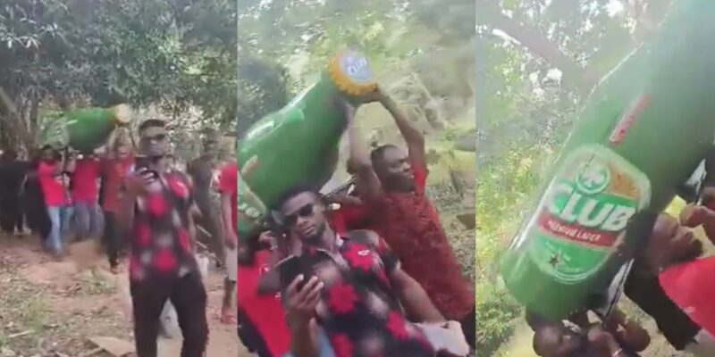Ghanaian man buried in bottle-shaped casket, netizens react
