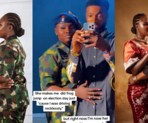 Man jubilates as he engages female soldier who punished him