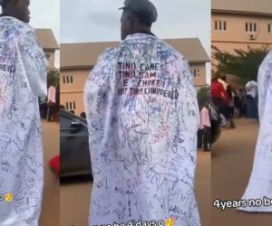 “4 years no be 4 days o” – Man brags as he wears Agbada to his sign out
