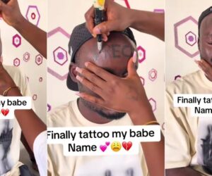 Love continues to win as man tattoos girlfriend’s name on forehead