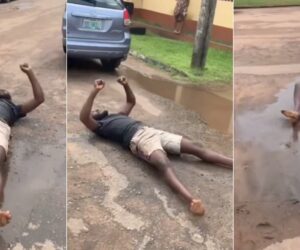 Man rolls excitedly as wife finally welcomes baby