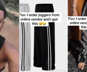 Man rants as he flaunts joggers he received from online vendor