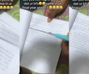 Lady tears out boyfriend’s name from final year project after breakup