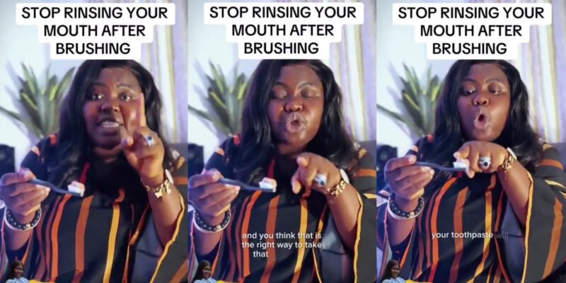 “Don’t rinse your mouth after brushing” — Lady sparks debate on dental hygiene