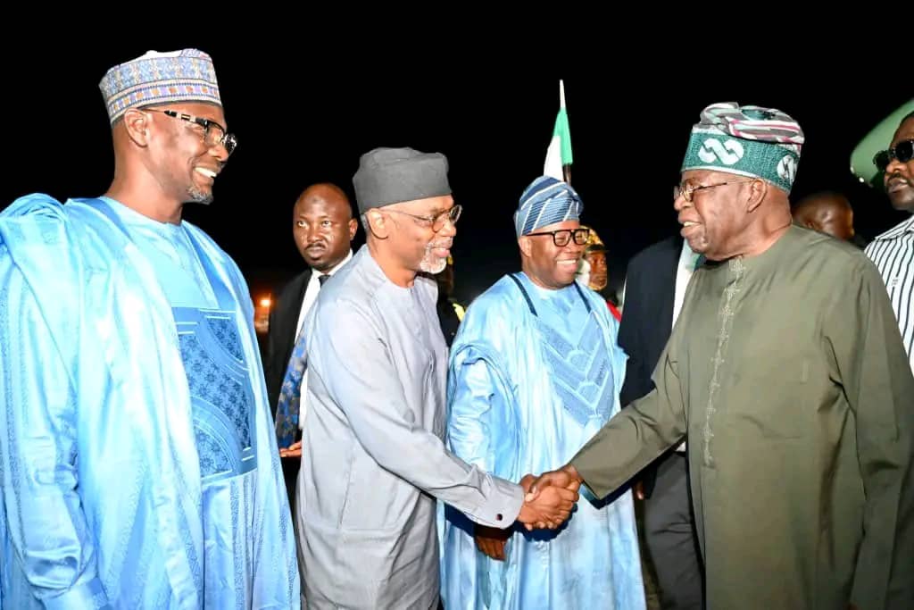 Tinubu heads to Kaduna for wedding event, visit Aisha Buhari