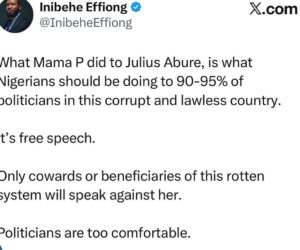“What Mama P did to Julius Abure, is what Nigerians should be doing to 95% of politicians”